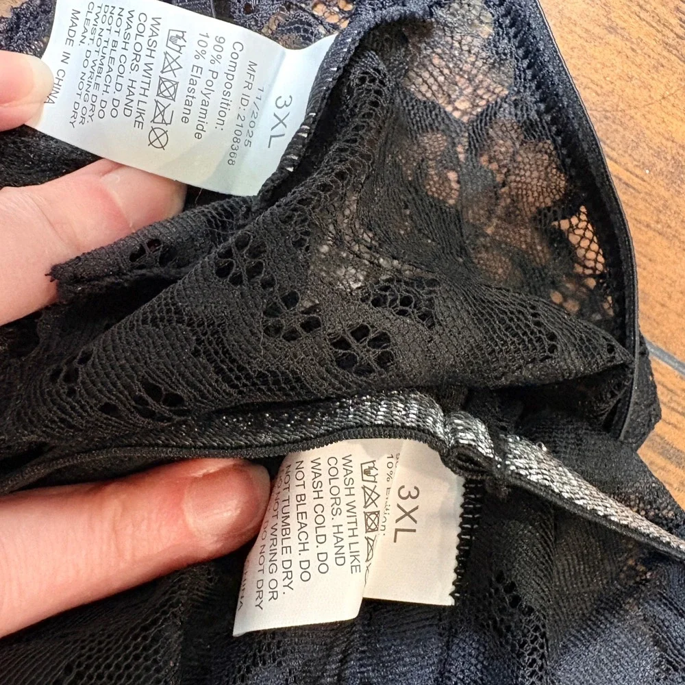 Lace Panty Set Womens 3XL Black NWOT Rhinestone Heart Glitter Strappy‎